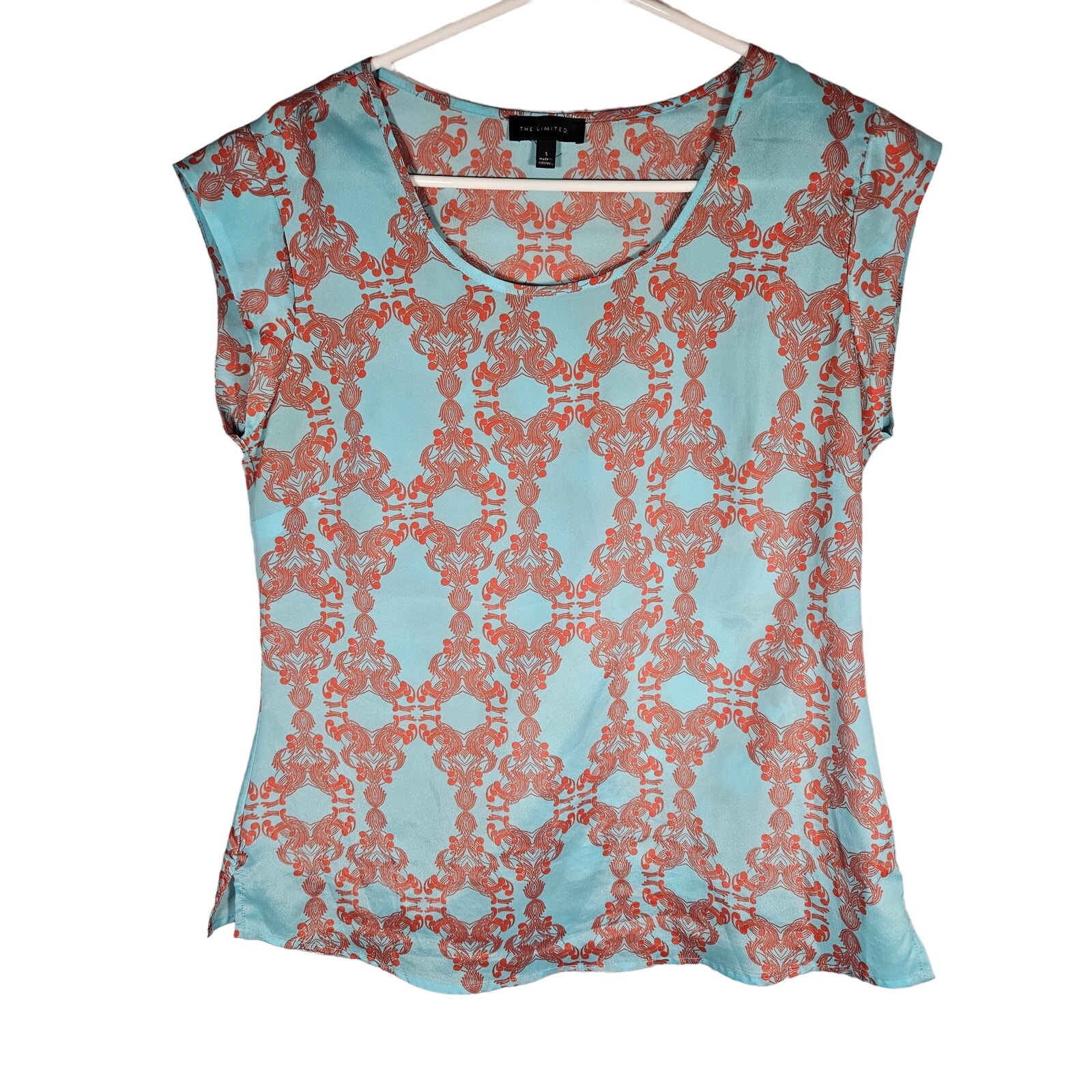 The Limited Womens Blouse Top Blue Orange Boho Paisley Print Size S